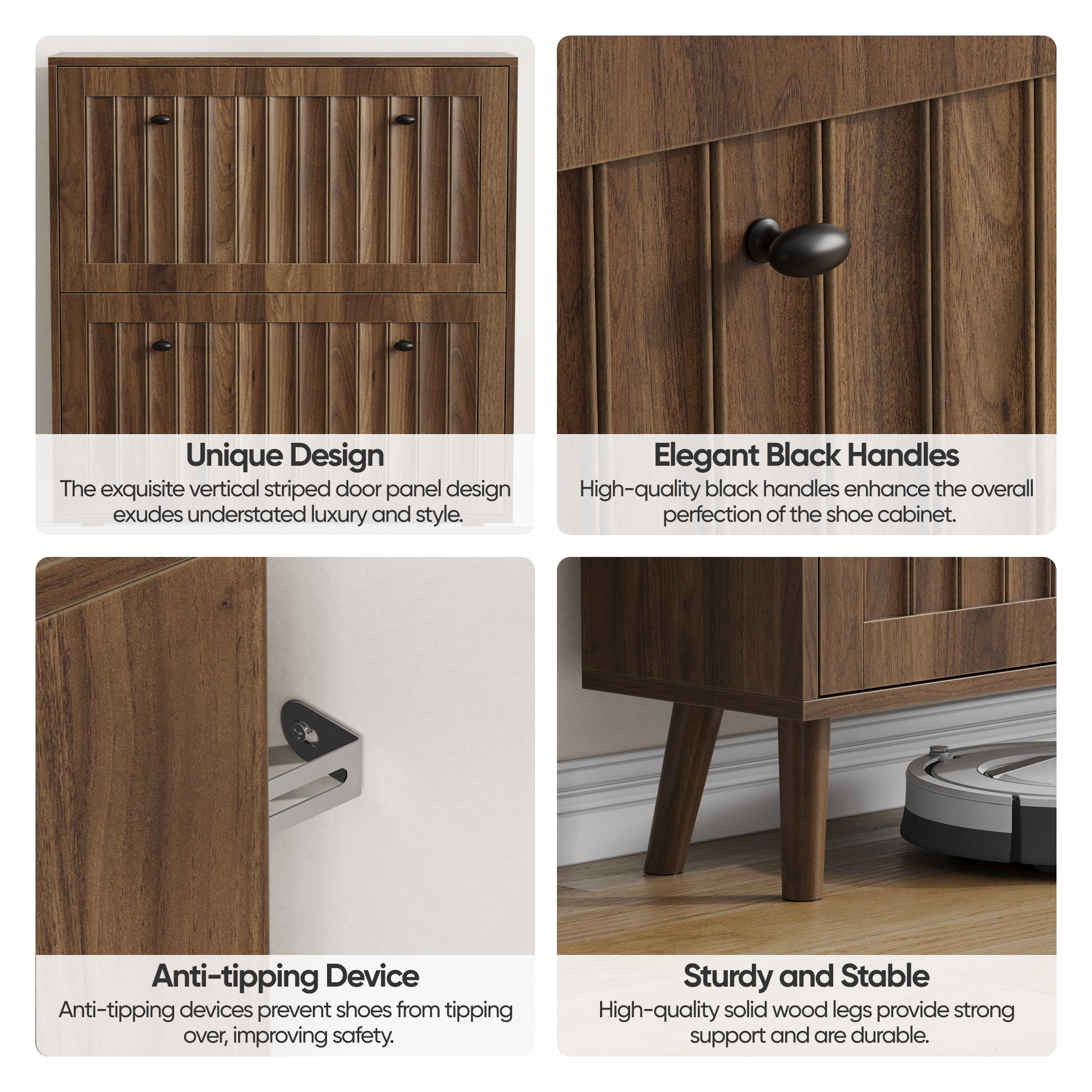 Medieval-style Modern Shoe Cabinet, Upright Shoe Storage Unit With Vertical Grooved Finish, 31.5-inch Walnut-colored Shoe Cabinet, Suitable For Hallways, Passageways And Entrances.