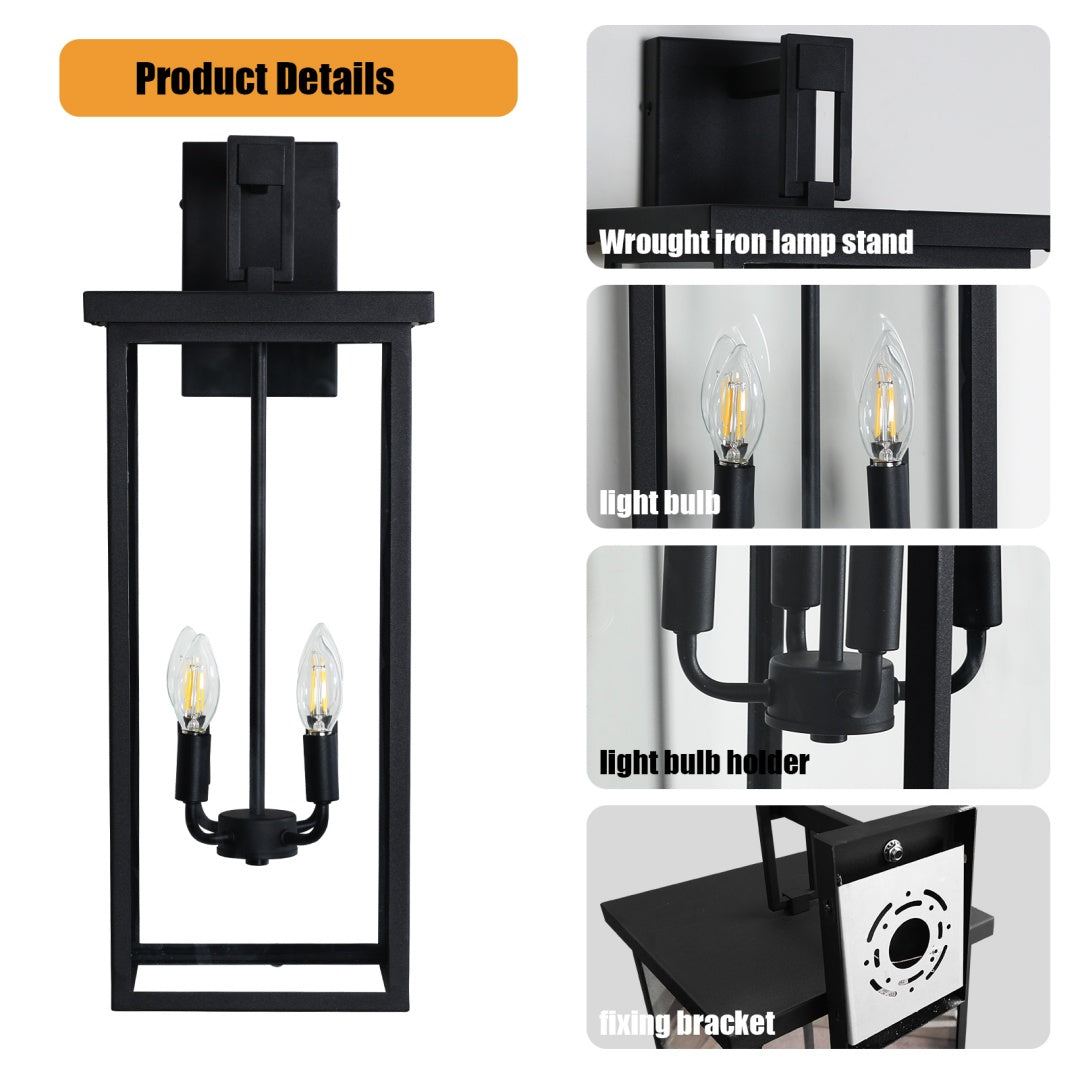 26in  H 1ps Modern Outdoor Wall Lanterns With Black Metal Frame And Clear Glass, 4 E12 Bulb Socket, Weatherproof Wall Sconces For Porch, Garden, Patio  No Bulbs