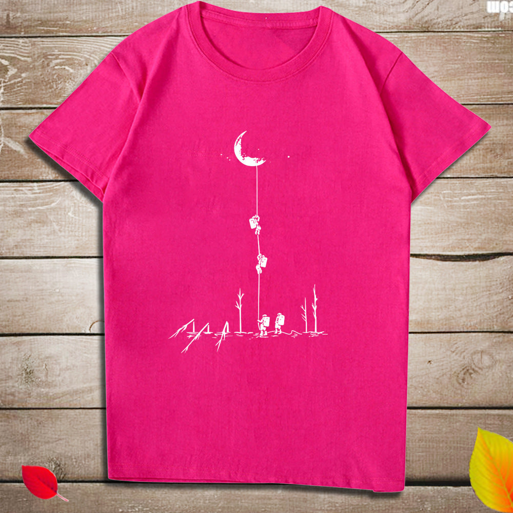 Top print moon wood fun T-shirt