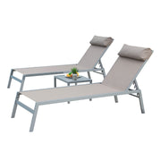 Patio Chaise Lounge Set Of 3, Aluminum Lounge Chairs With 5 Adjustable Positions, Outdoor Chaise Lounge For Pool, Deck, Garden, Backyard, Sunbathing  Khaki,2 Lounge Chairs 1 Table