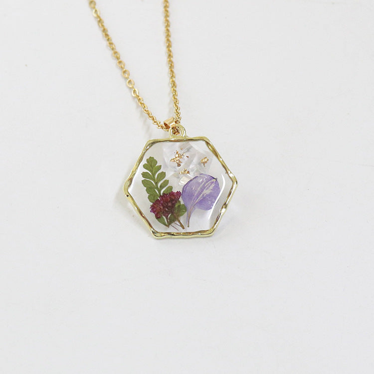 Polygon Preserved Flower Dried Flower Necklace