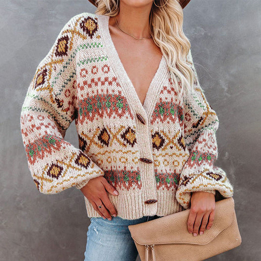 Knitted Sweater Women Loose Casual V-neck Cardigan Jacket