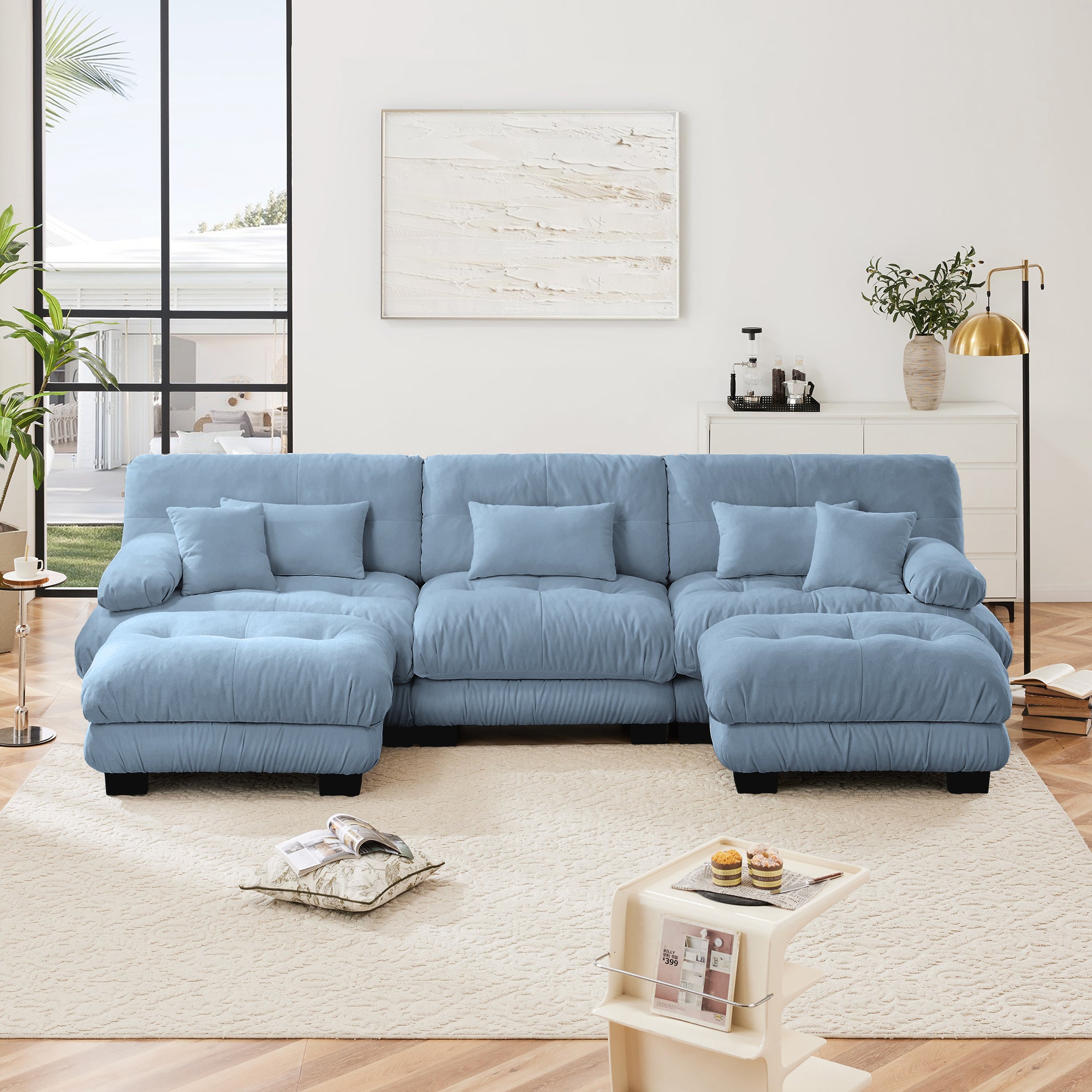 Luxury Modular Sectional Sofa Couch - Oversized U Shaped Cloud Couch For Living Room,Deep Seat Sofa Couch With 2 Ottomans ,Chenille Blue