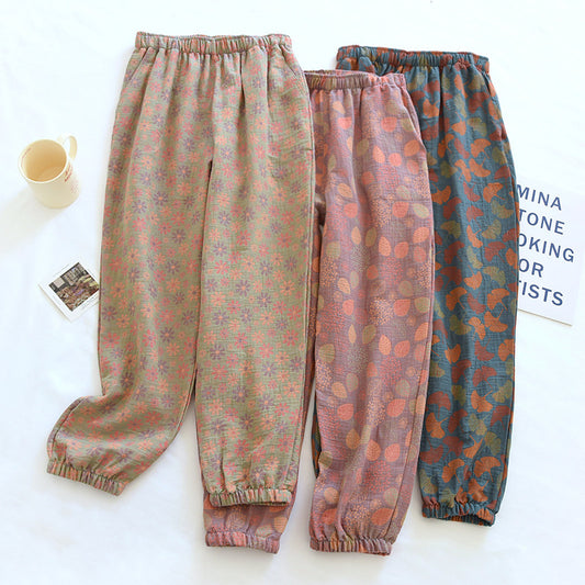 Retro Yarn-dyed Jacquard Women's Pure Cotton Pajama Pants