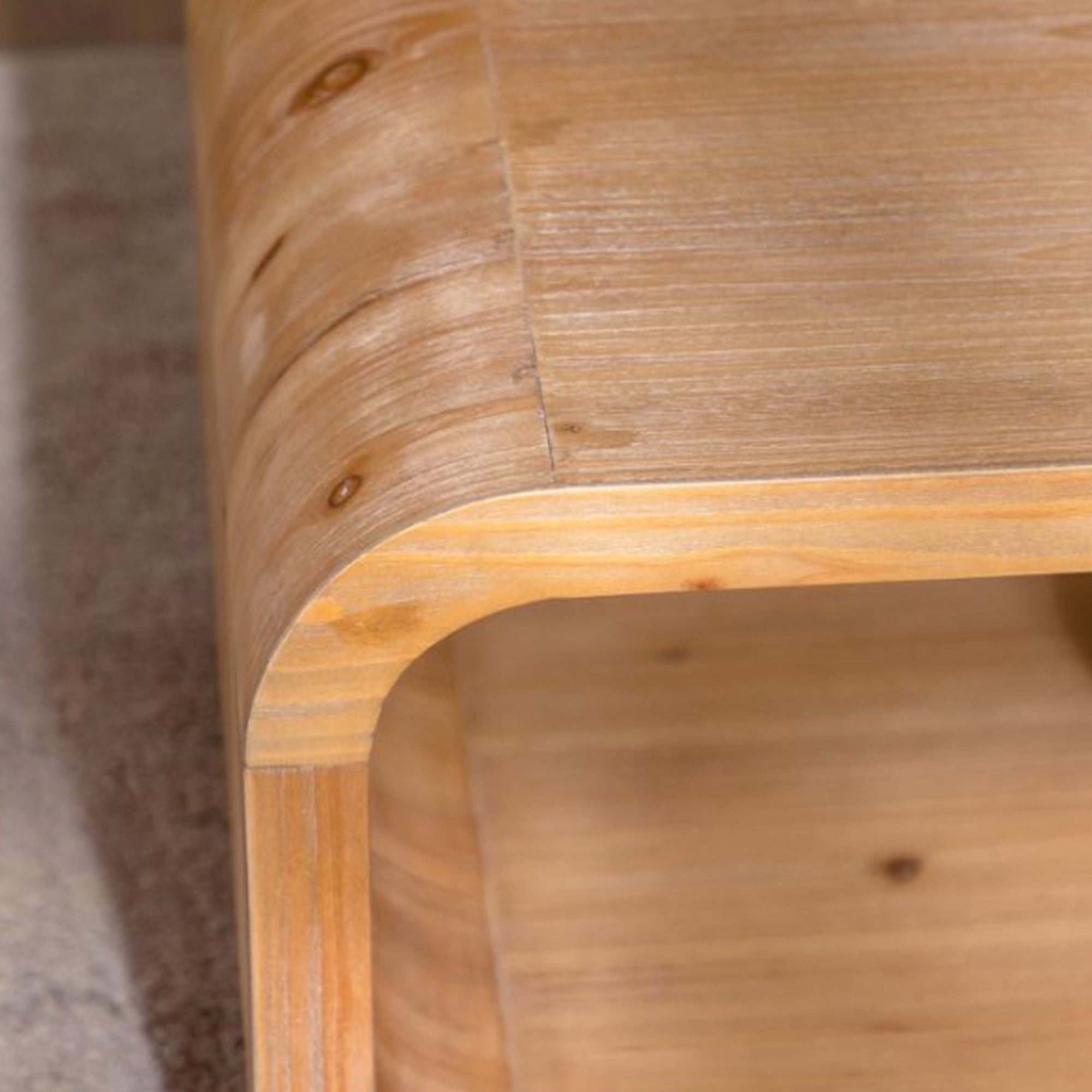 Modern Open-Frame Elegant Curved Light Wood Coffee Table With Open Storage For Contemporary Living Rooms