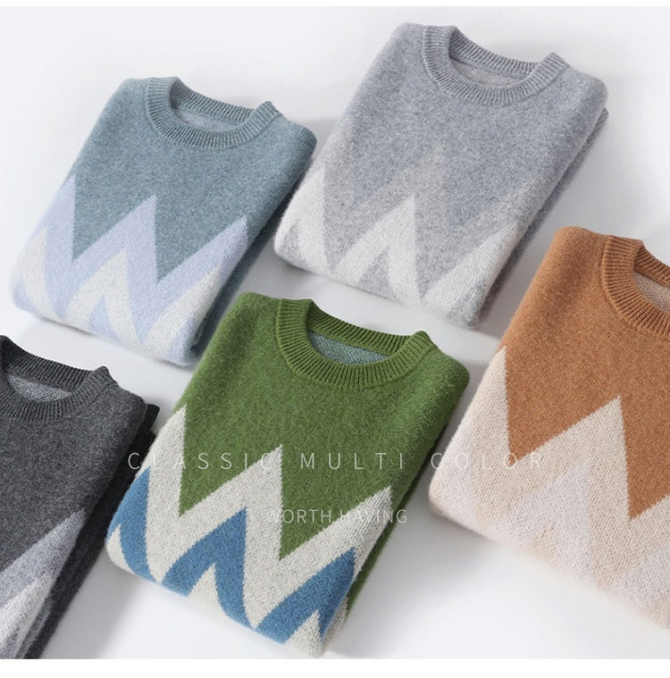 Men's Round Neck Thickened Pullover Wool Sweater