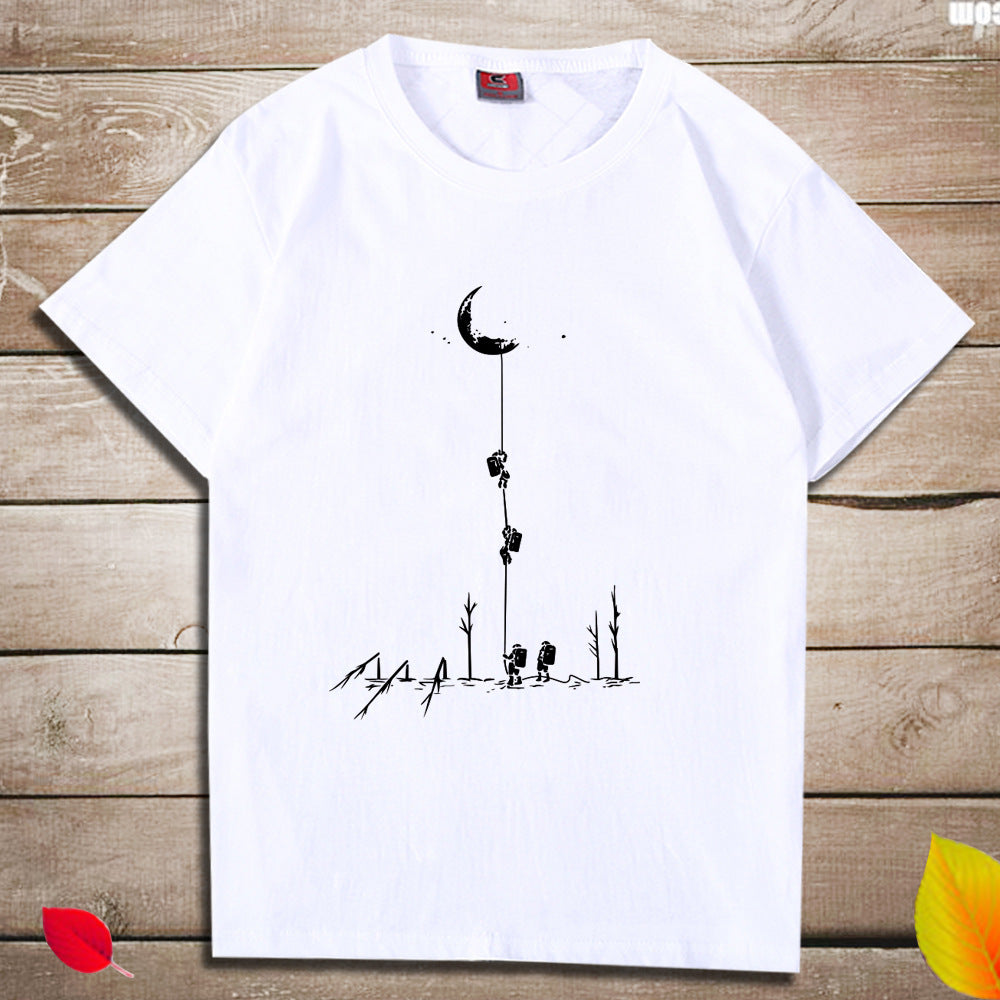 Top print moon wood fun T-shirt