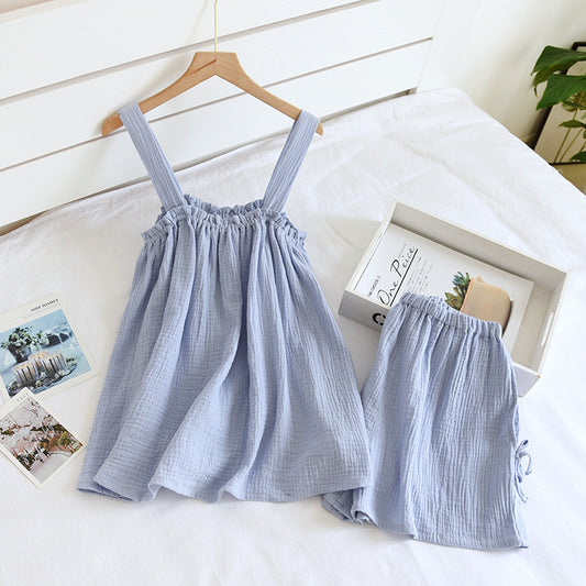 Pajamas Women Pure Cotton Gauze Camisole Shorts Vest