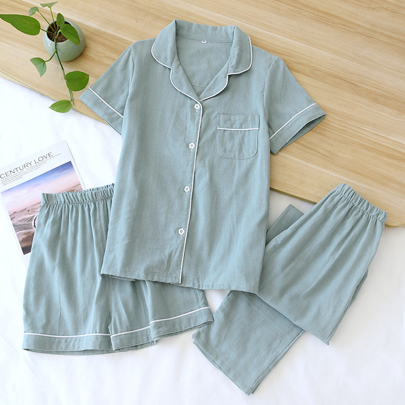 Three-piece Cotton Gauze Pajamas For Women