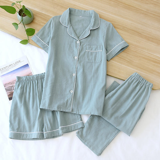 Three-piece Cotton Gauze Pajamas For Women