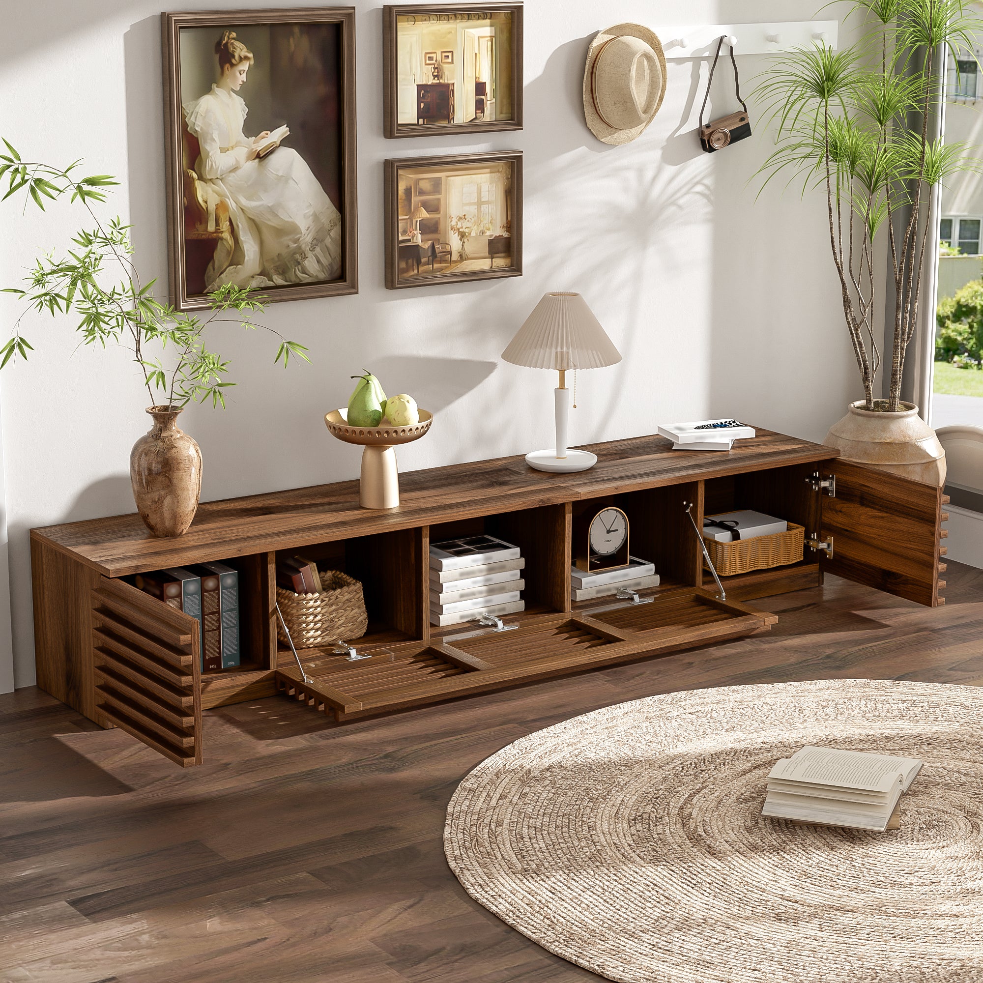 70 Inch Modern TV Stand For TVs Up To 80, Entertainment Center With Cable Management, Soft-Closing Hinges For Living Room