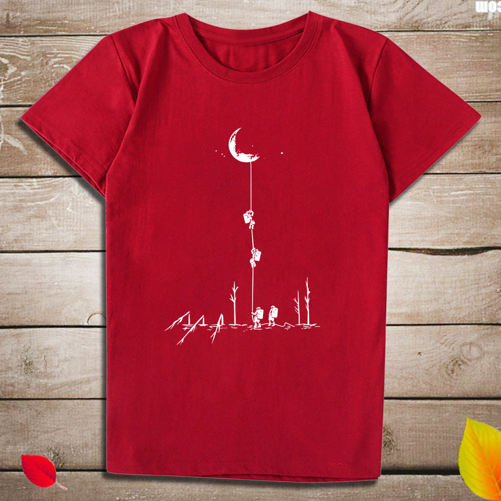 Top print moon wood fun T-shirt