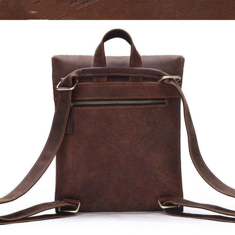 Top layer leather retro backpack