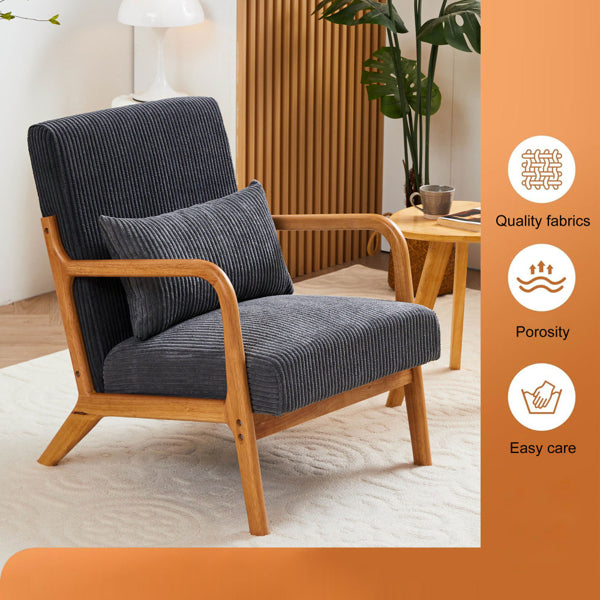 Mid-Century Modern Accent Chair, Arm Chair Living Room Chairs With Pillow Upholstered Reading Chair With Solid Wood Frame & Living Room Bedroom Balcony