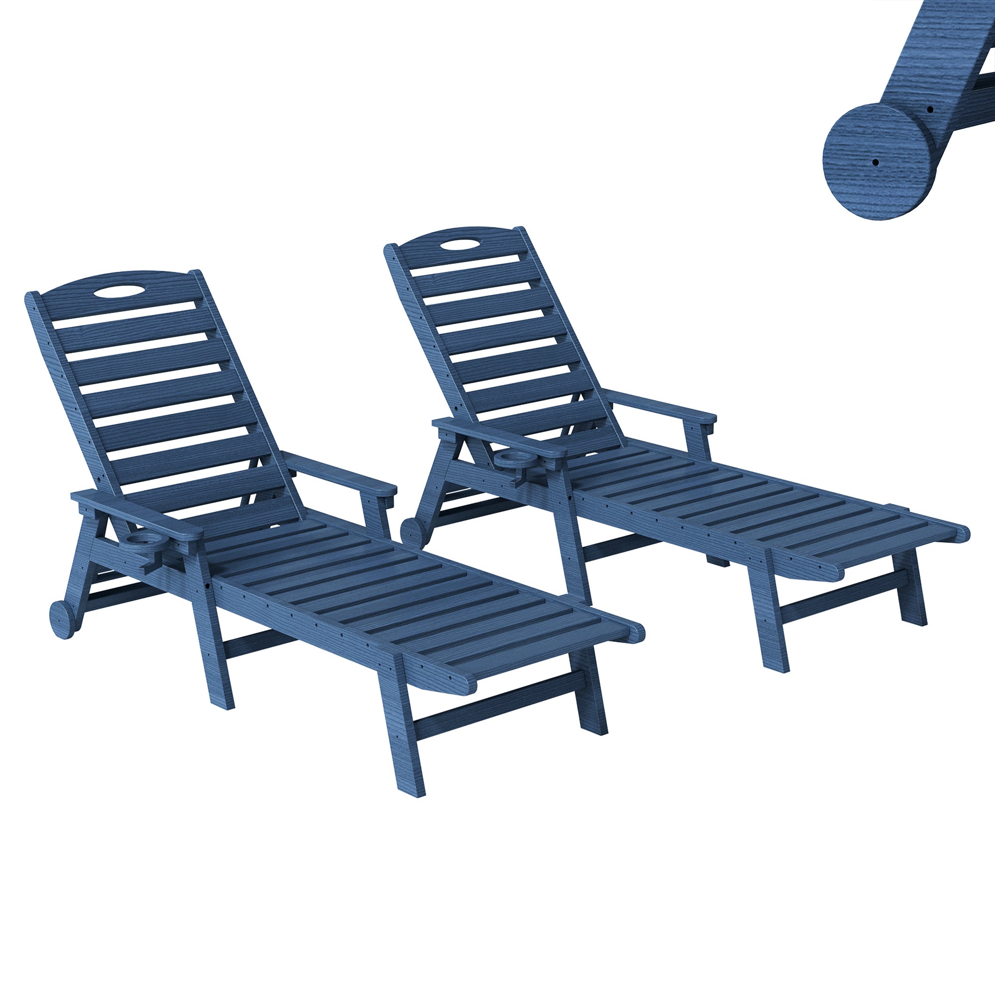 Outdoor Lounge Chairs Set Of 2, HDPE Pool Chaise Lounge Chairs For Poolside, Pool Loungers For Outside, Patio, Sunbathing Tanning, Blue