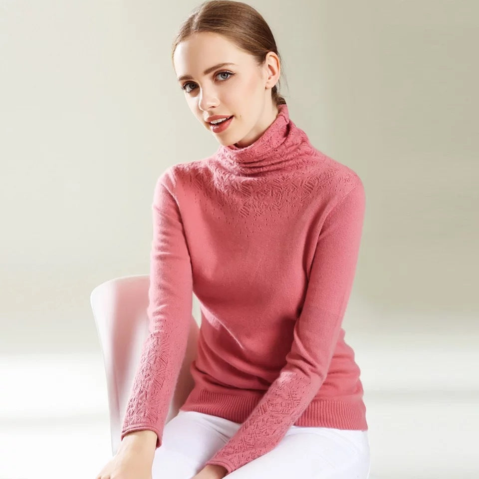 Hollow Pile Neck Turtleneck Loose Sweater