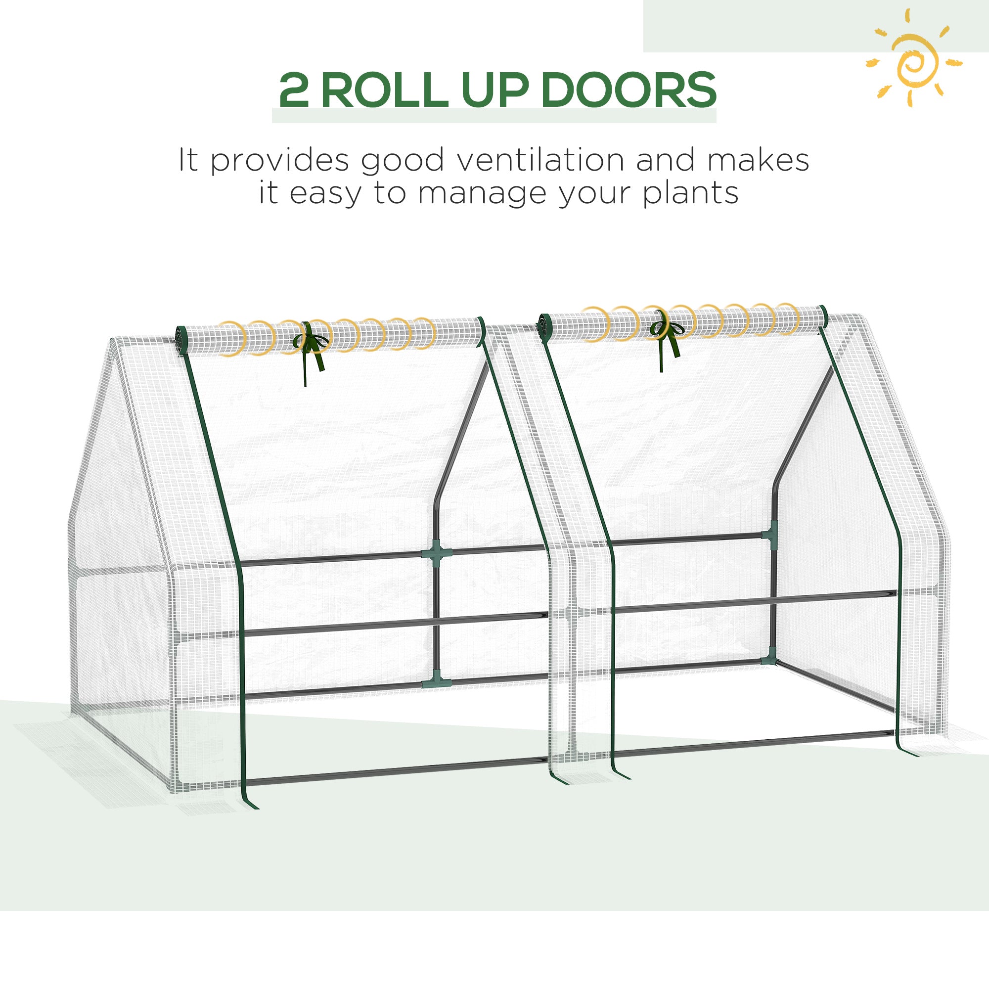 Portable Mini Greenhouse, Outdoor Garden with Large Zipper Doors and Water/UV PE Cover, 6' x 3' x 3', White
