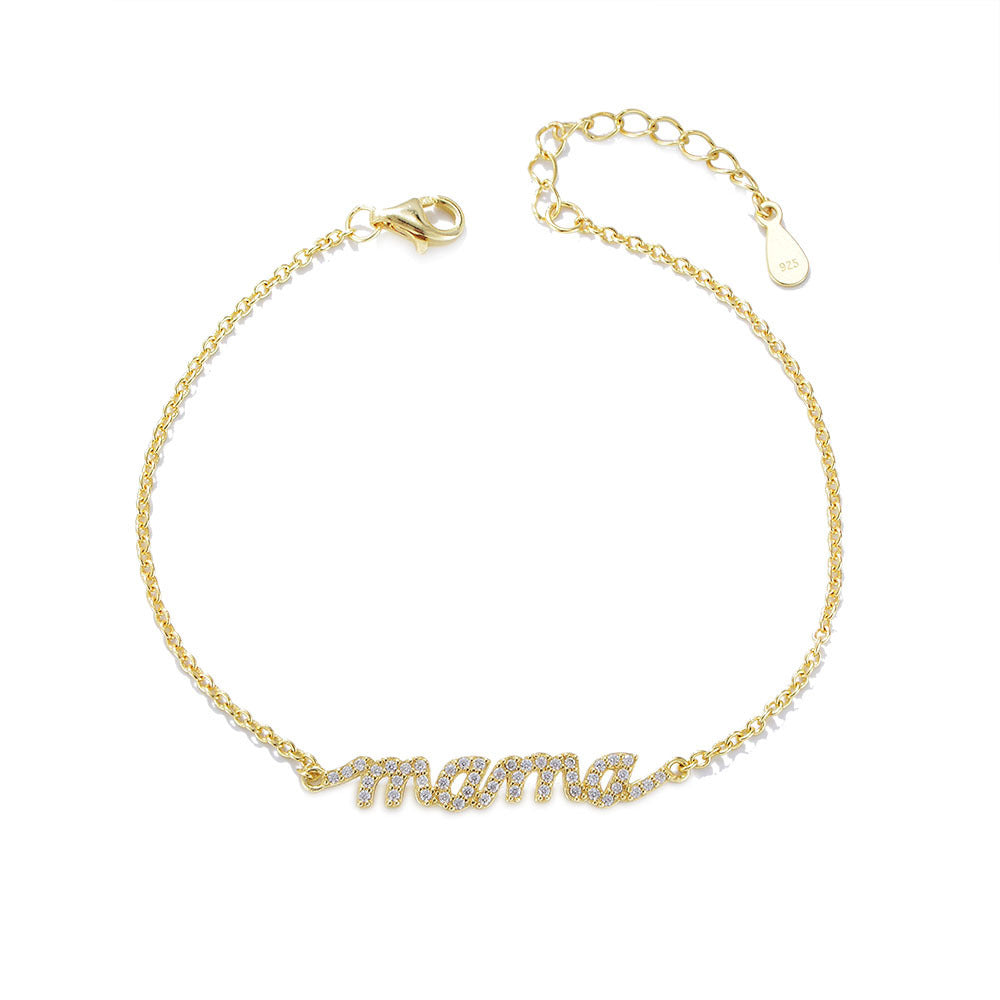 Women's 925 Sterling Silver Zircon Alphabet Mama Bracelet