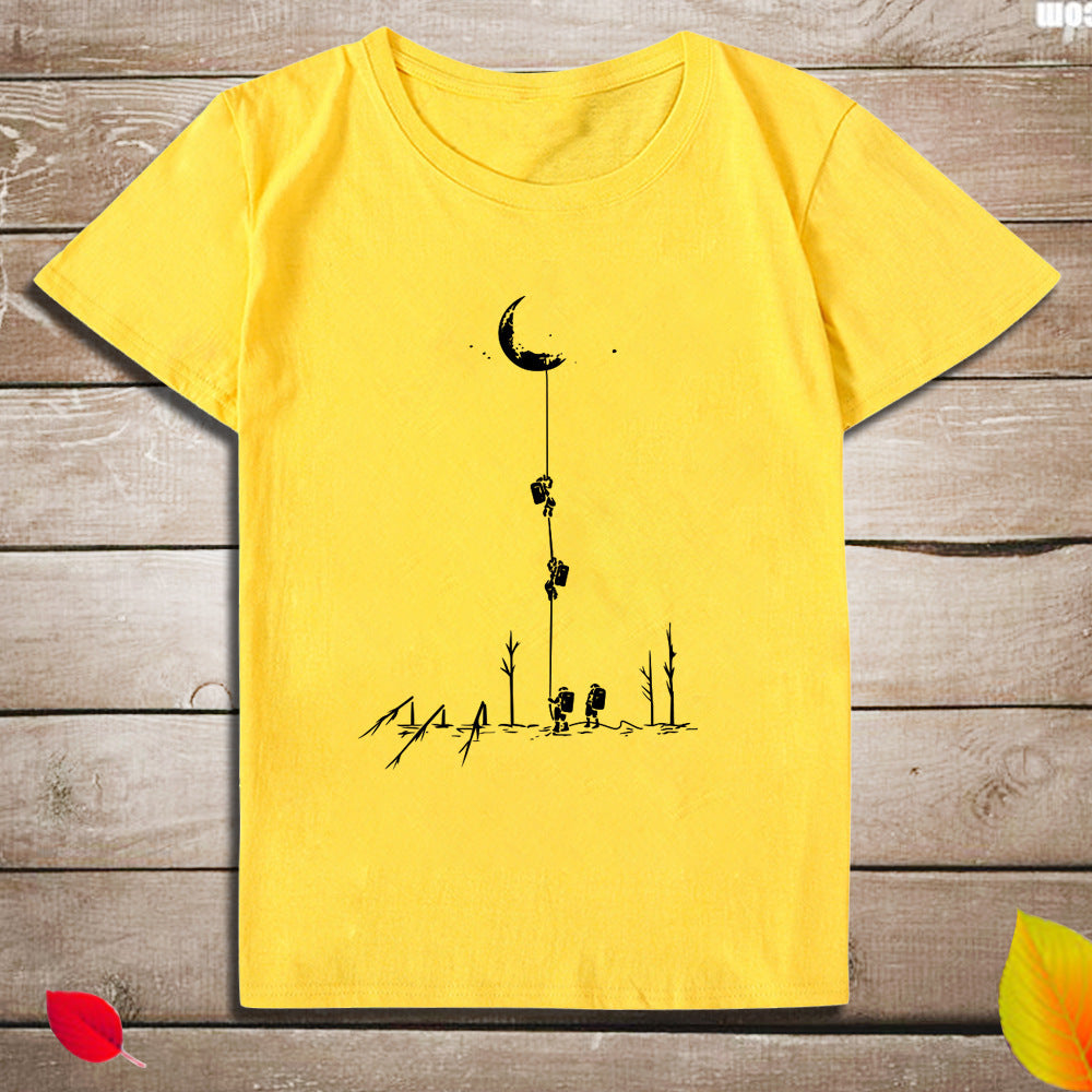 Top print moon wood fun T-shirt