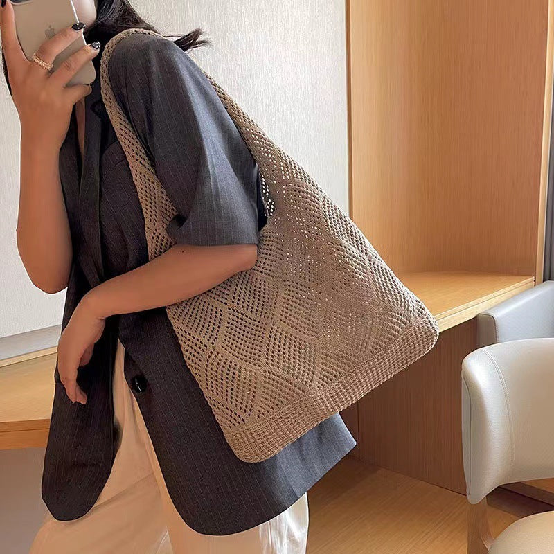 Solid Color Bag Knitted Bags Hollow Woven Bag