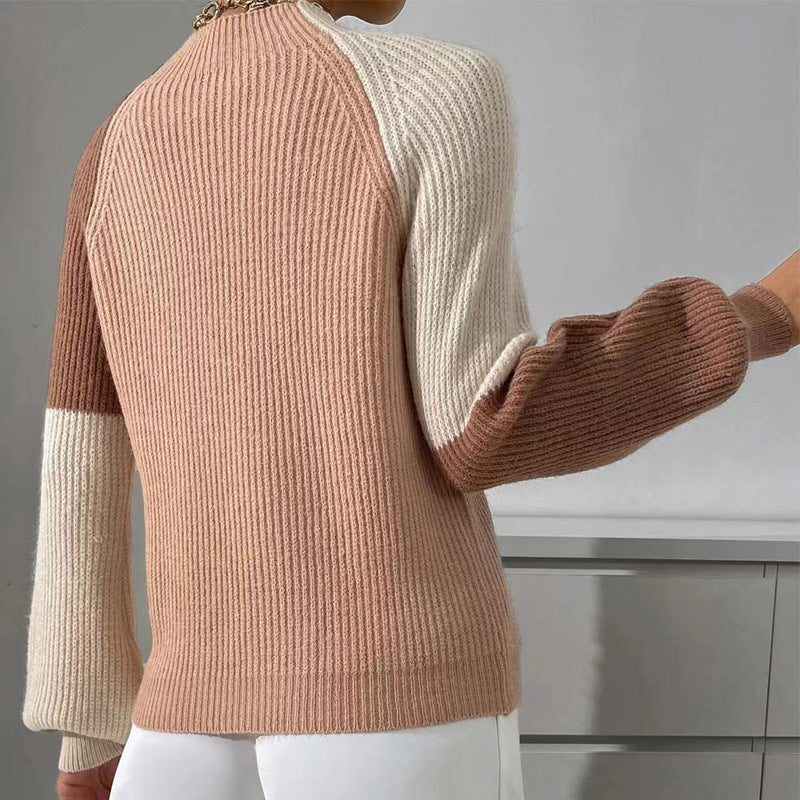 Autumn And Winter New Women's Clothing Versatile Contrast Color Loose Sweater