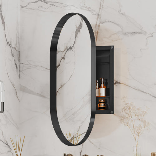 20x34 Inch Oval Recessed Metal Frame Bathroom Wall Cabinet With Mirror And Adjustable Shelves Unavailable Platforms- Temu