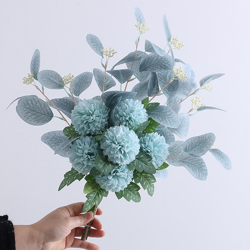 Home Decoration Essential Eucalyptus Leaves Chrysanthemum Bouquet Multi-color Optional Artificial Flower