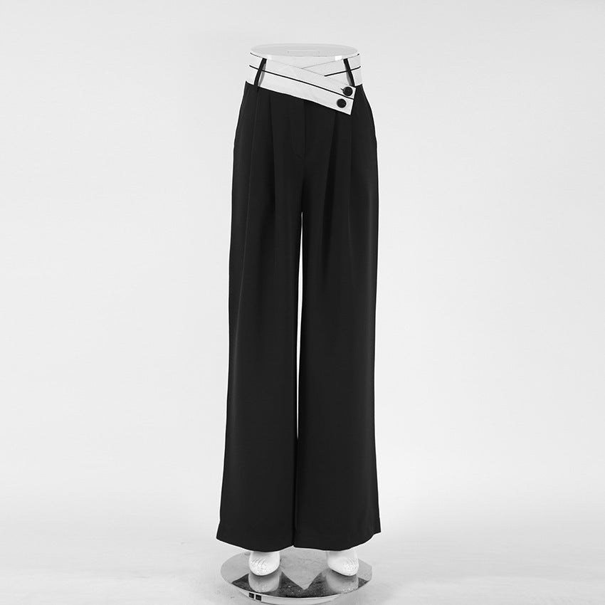 Spring And Summer European And American Commuters' Contrast Color Casual Draping Mop Wide-leg Trousers Design Sense