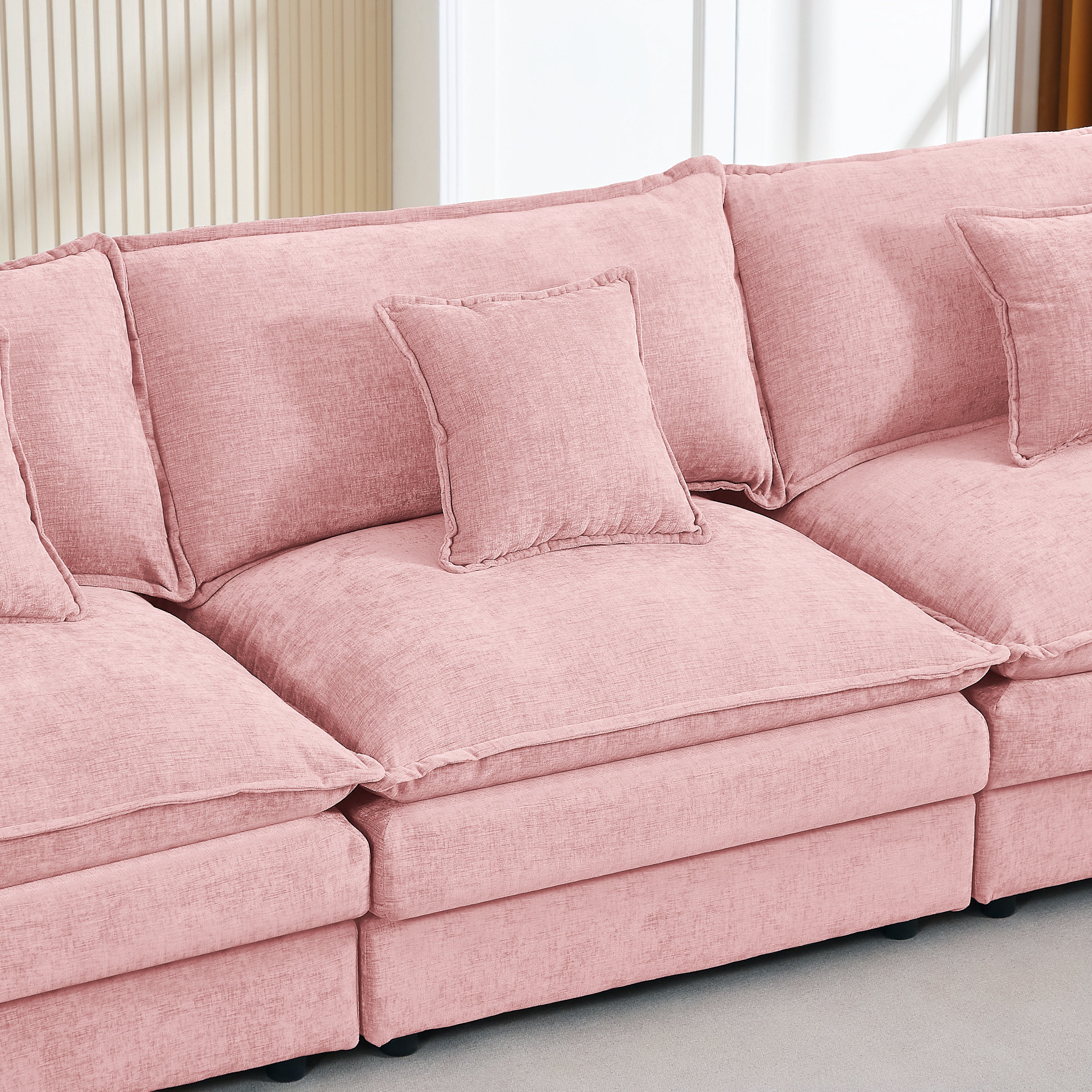 Modular Sectional Sofa, 130.7 Inch U Shaped Couch Set For Living Room, 4-Seater Comfy Cloud Couches With Movable Ottoman, DIY Combination, Chenille