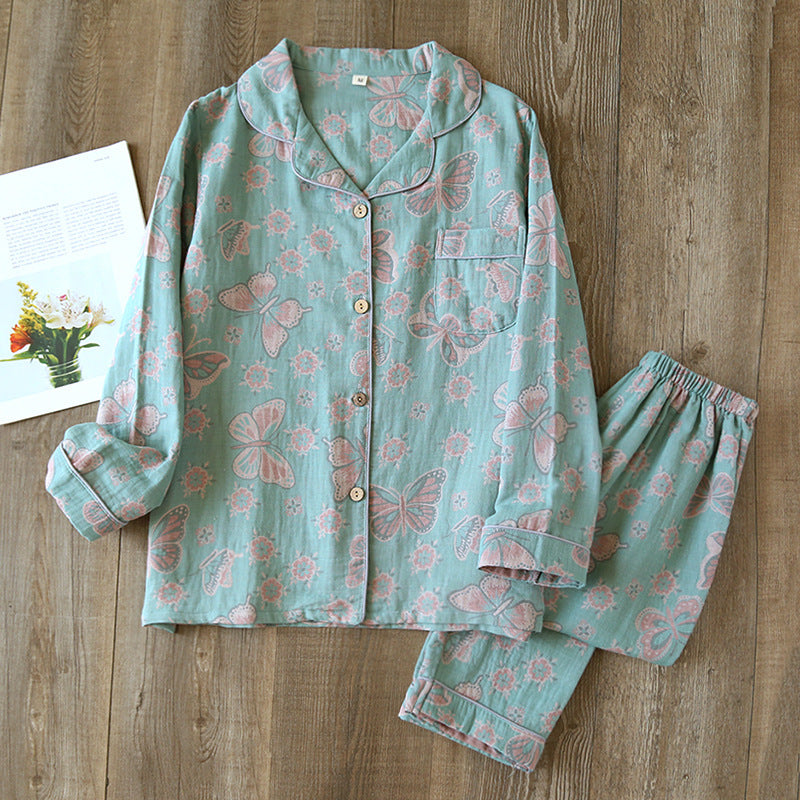 Retro Pajamas Yarn-dyed Cotton Leisure Home Wear Suit