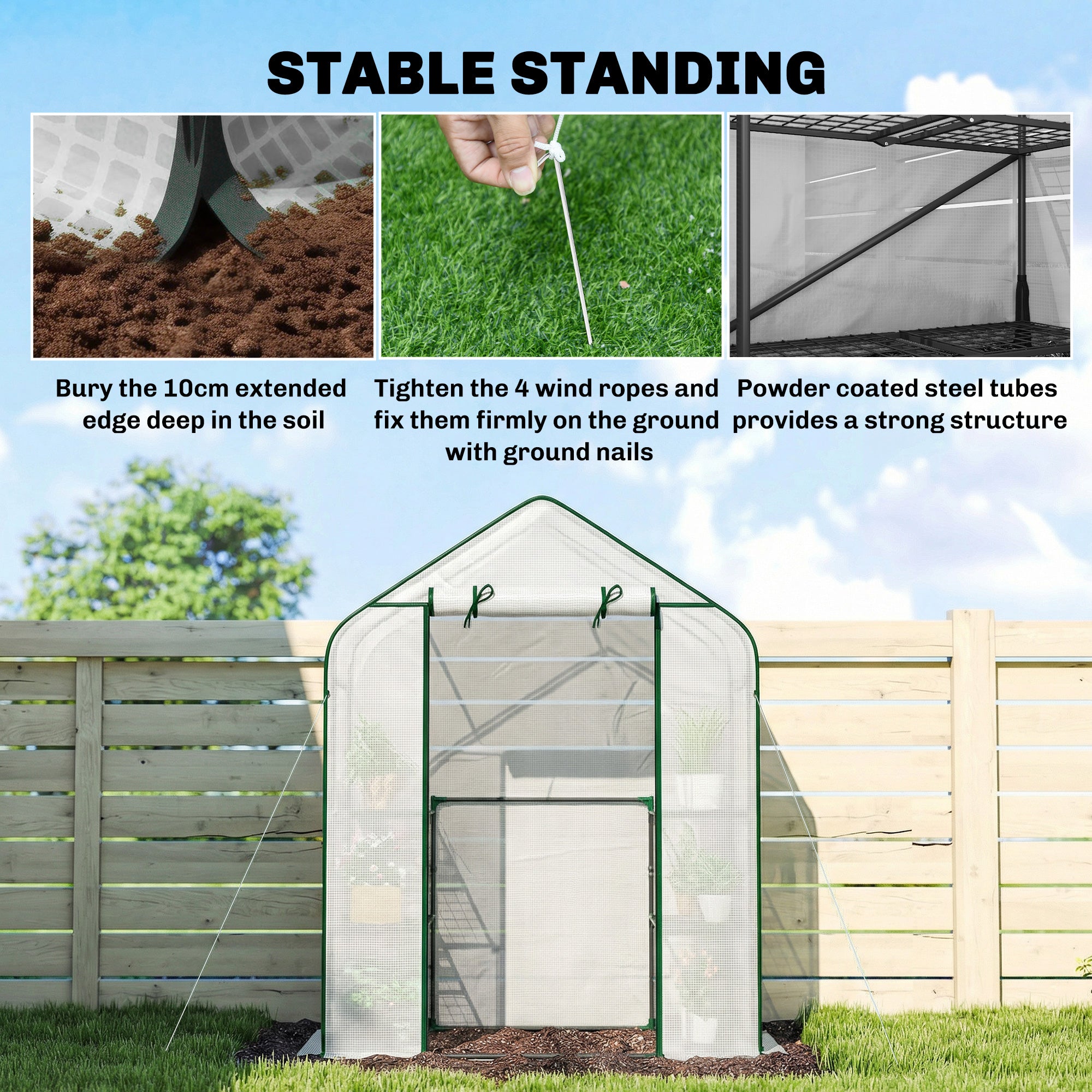 Greenhouse for Outdoors, Portable Greenhouse with 6 Shelves, UV-resistant PE Cover, Roll-up Door, White