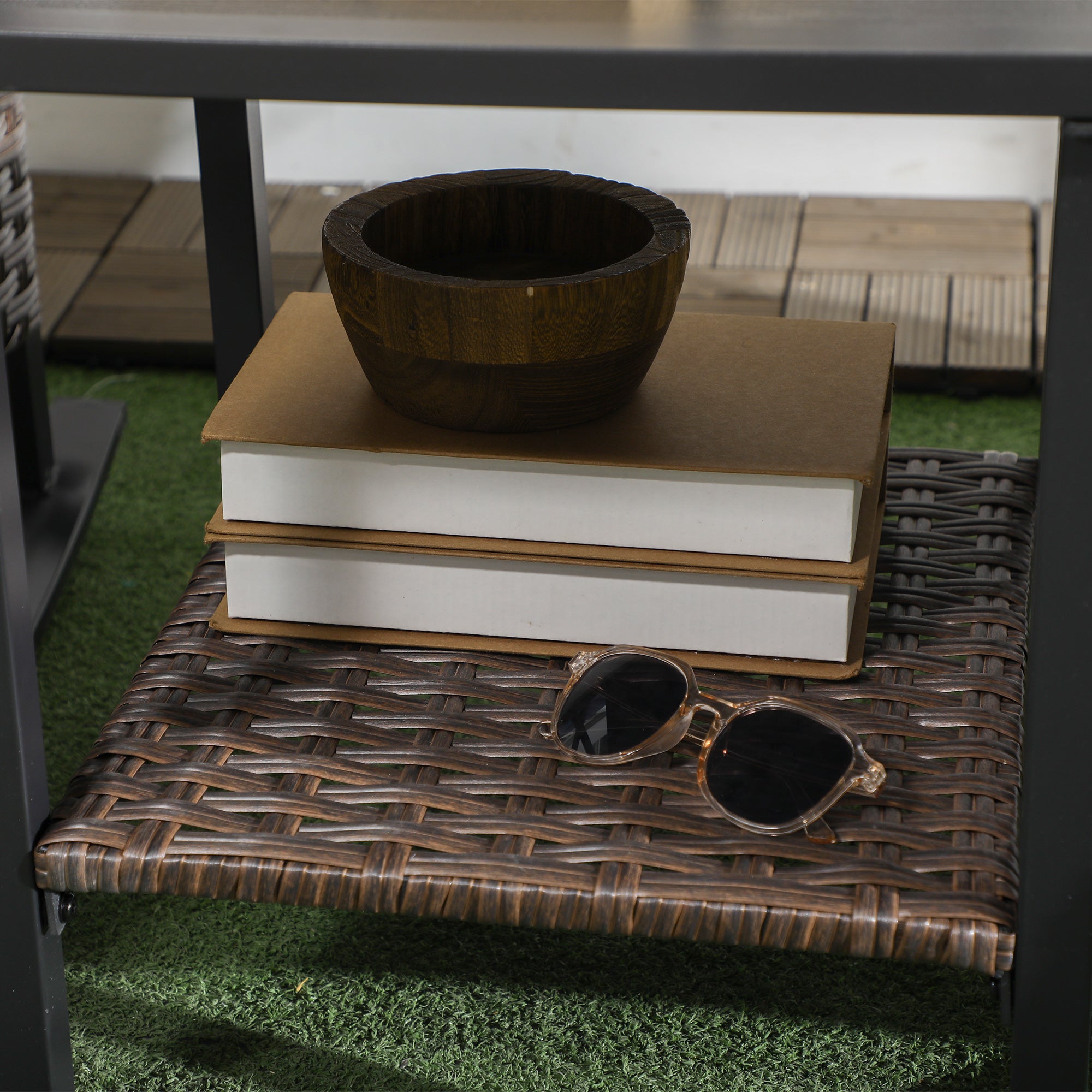 3 Piece Rocking Patio Wicker Set, Outdoor Rocking Chairs, Patio Coffee Set for Garden, Family Use, Dark Blue
