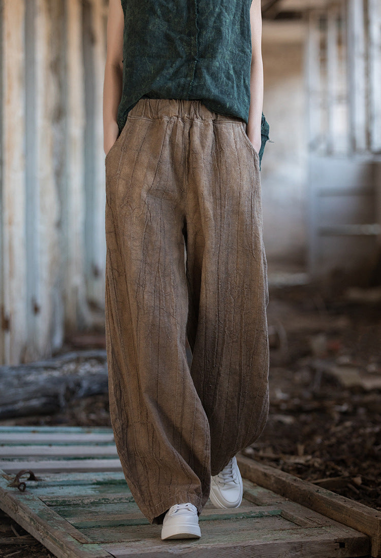 Tie-dyed Old Padded Fleece Trousers Winter Cotton And Linen Women's New