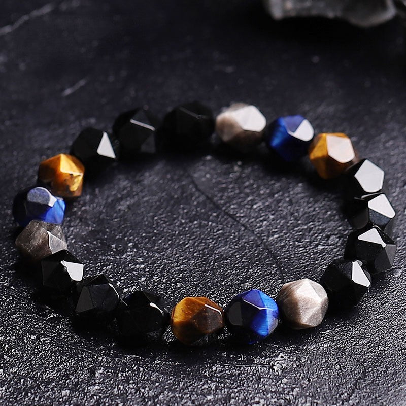 Bracelet Natural Rhombus Black Agate Woven