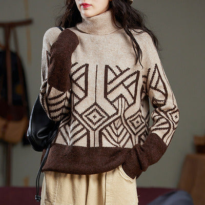 Women's Three-dimensional Jacquard Turtleneck Sweater