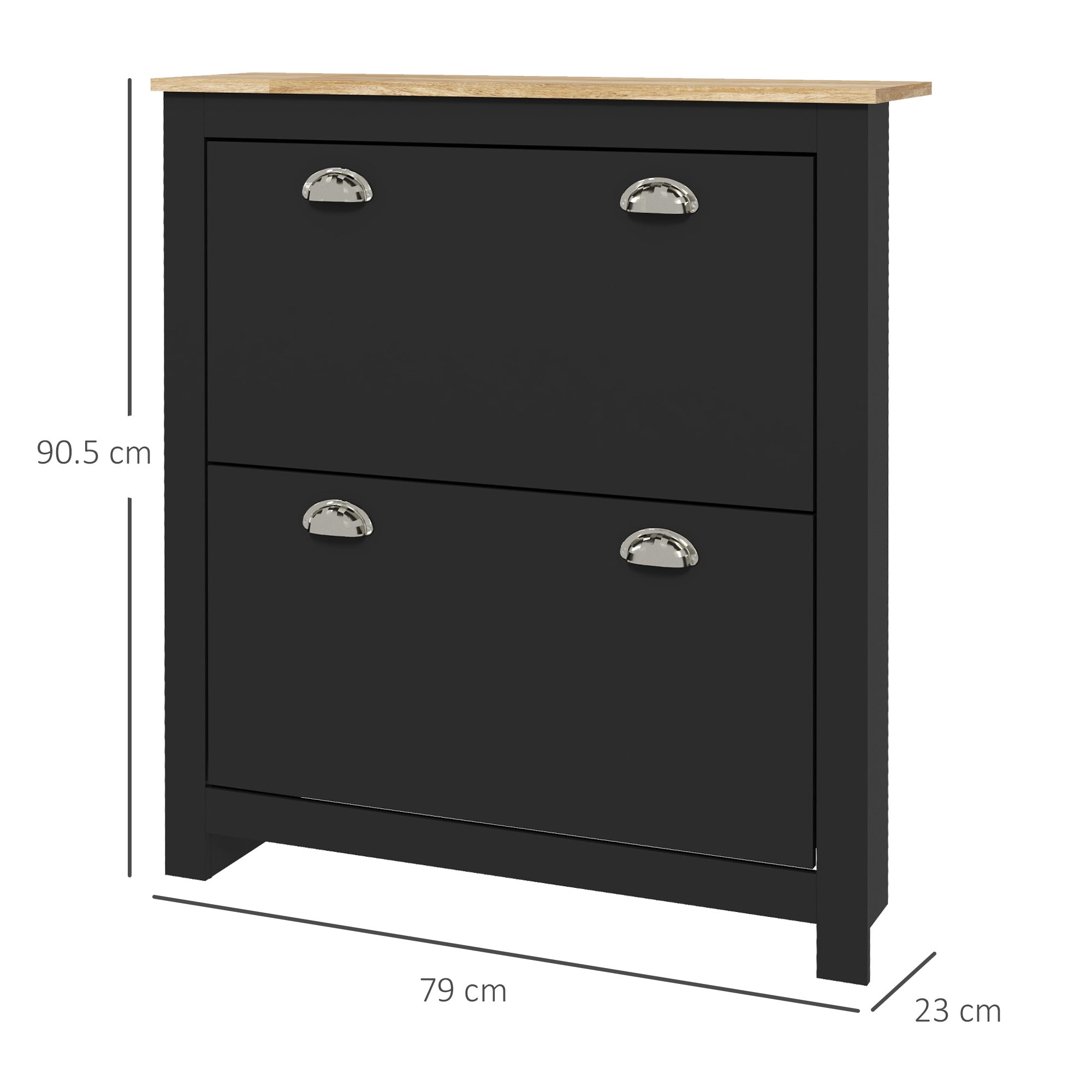 2 Drawer Shoe Cabinet Modern Narrow Shoe Cupboard Hallway Wooden Storage Organiser With Flip Doors Adjustable Shelf For 6-12 Pairs, Black