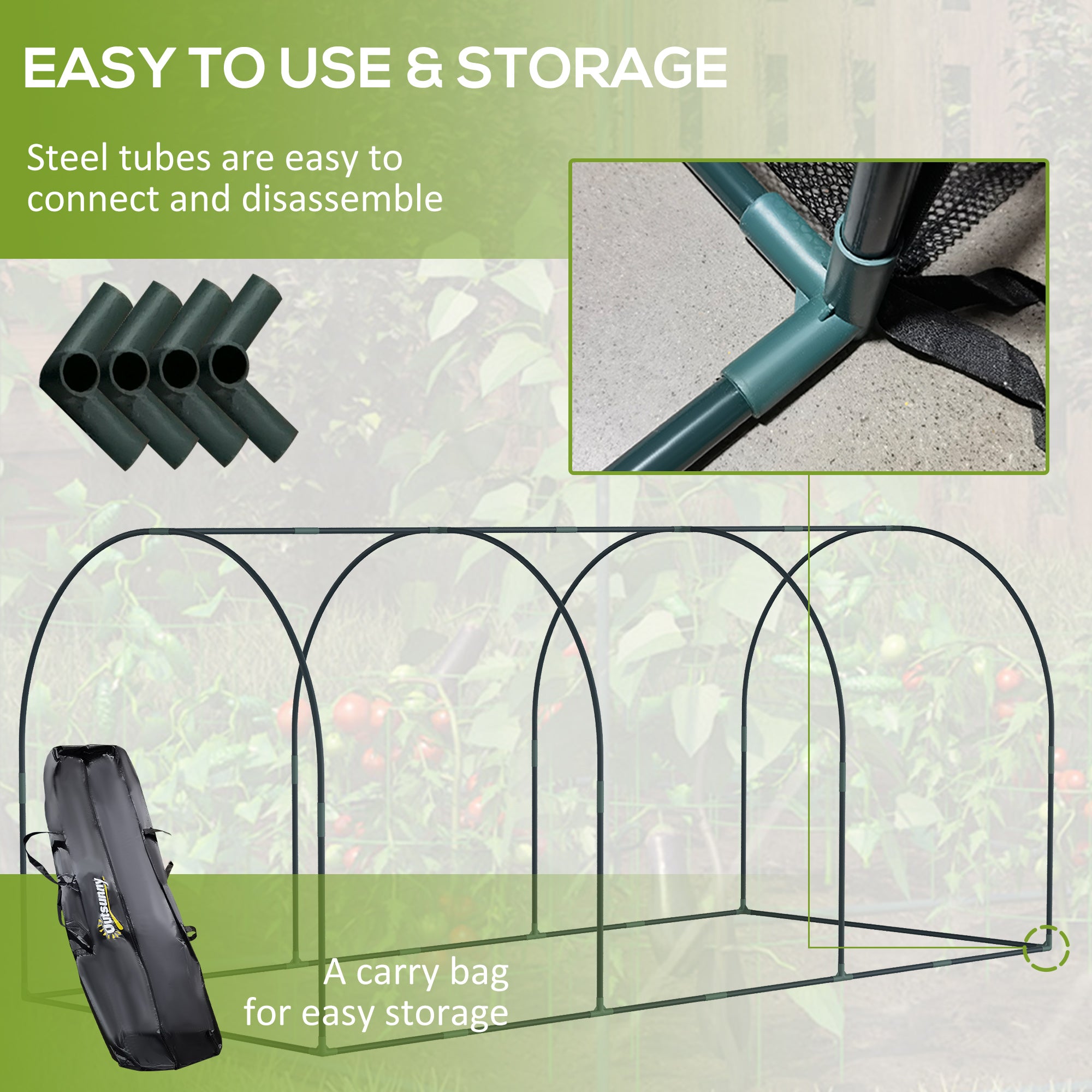 9' x 4' Crop Cage, Plant Protection Tent with Three Zippered Doors, Storage Bag and 4 Ground Stakes, for Garden, Yard, Lawn, Black
