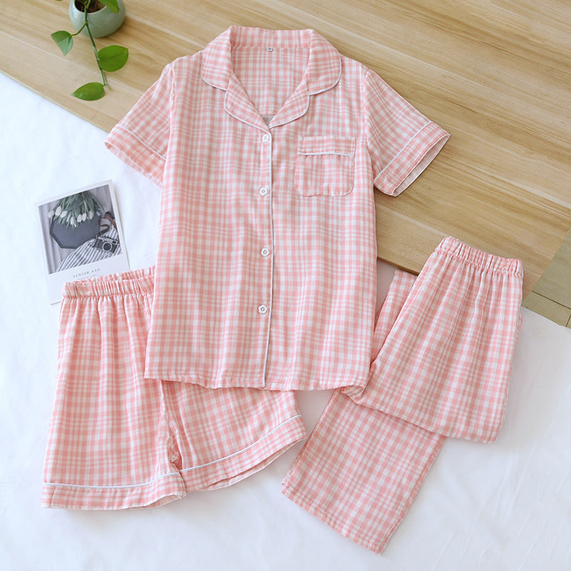 Three-piece Cotton Gauze Pajamas For Women