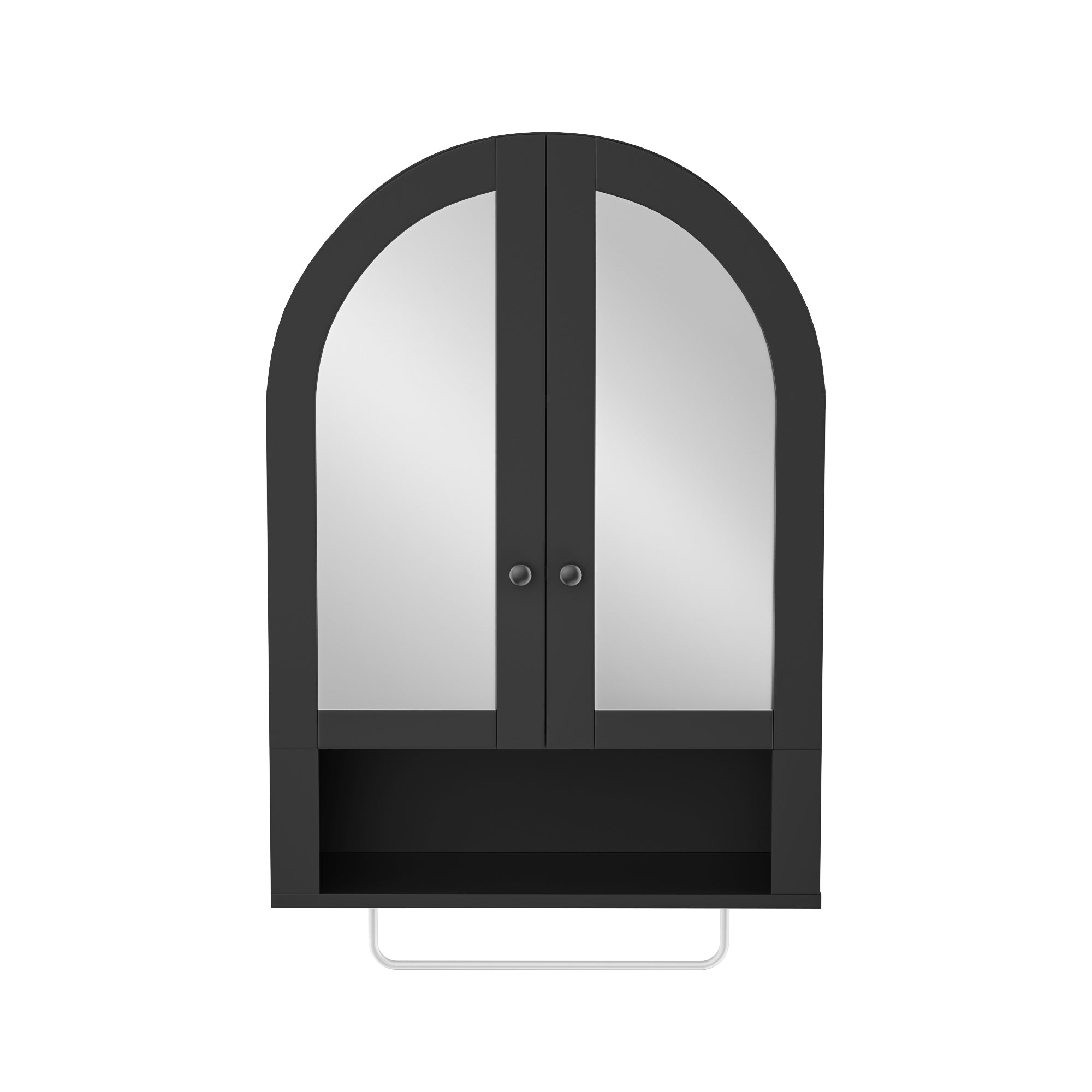 Wall Mounted Arched Cabinet With Mirrored Doors And Adjustable Shelves For Laundry Room, Bathroom, Kitchen