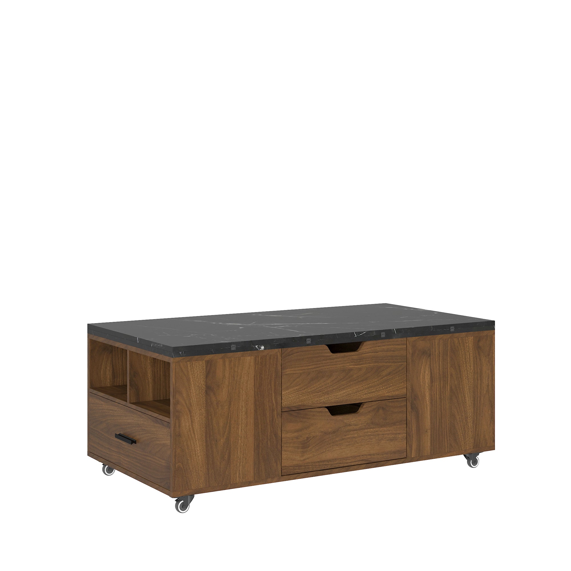 Modern Lift-Up Coffee Table With 2 Stools Set For Living Room Expandable Hidden Storage Drawers Space Saving Folding Dining Table