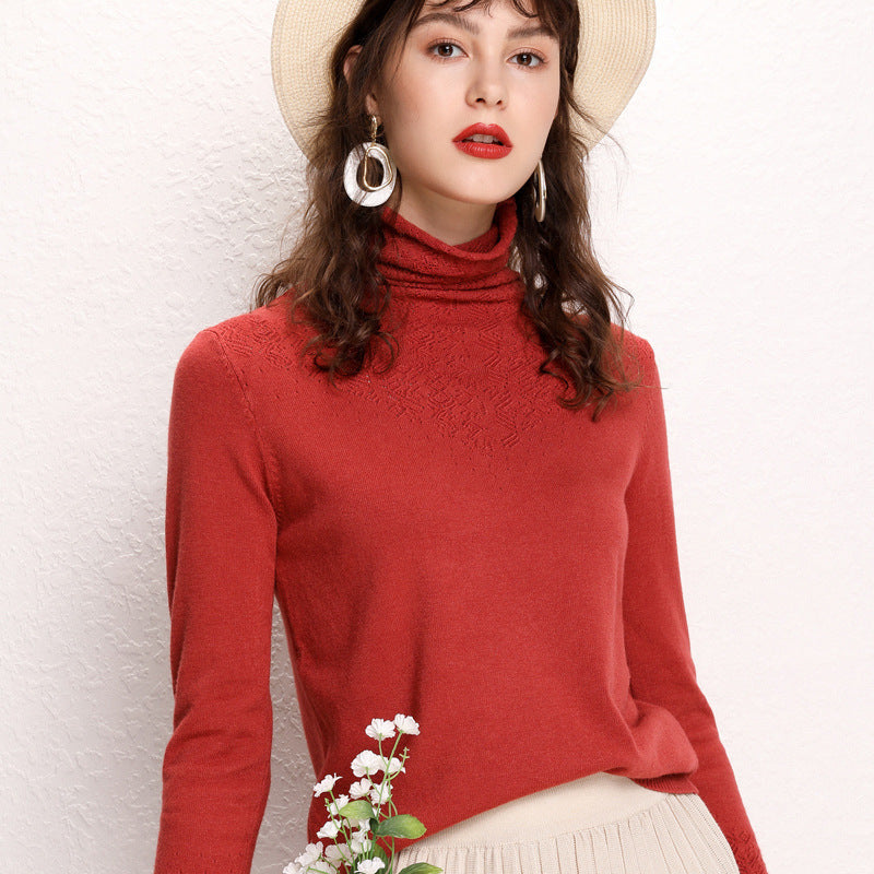 Hollow Pile Neck Turtleneck Loose Sweater