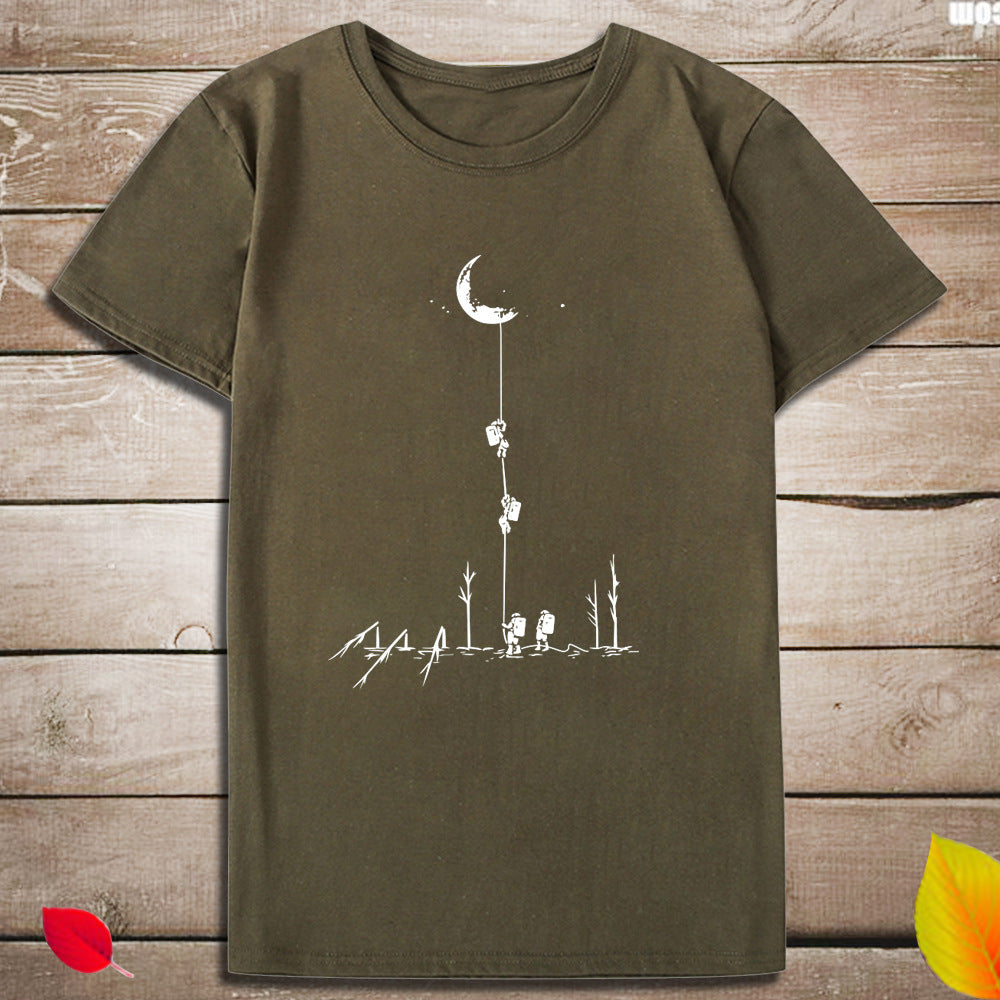 Top print moon wood fun T-shirt