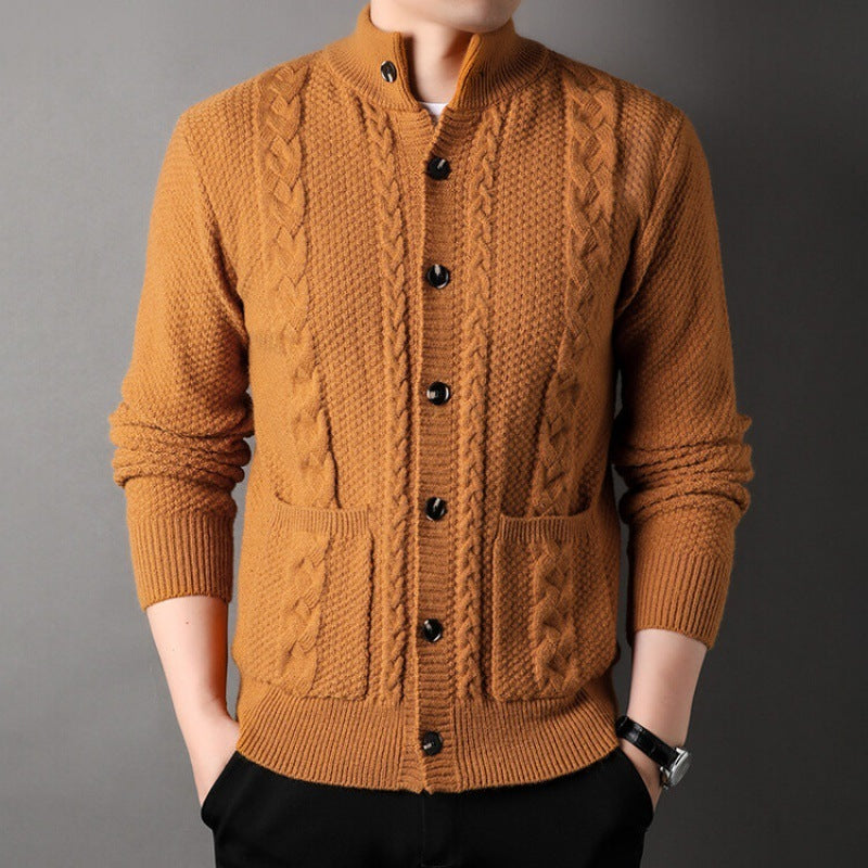 New Single-breasted Sweater With Pockets Fashion Jacquard Loose-fitting Cardigan Men Clothing