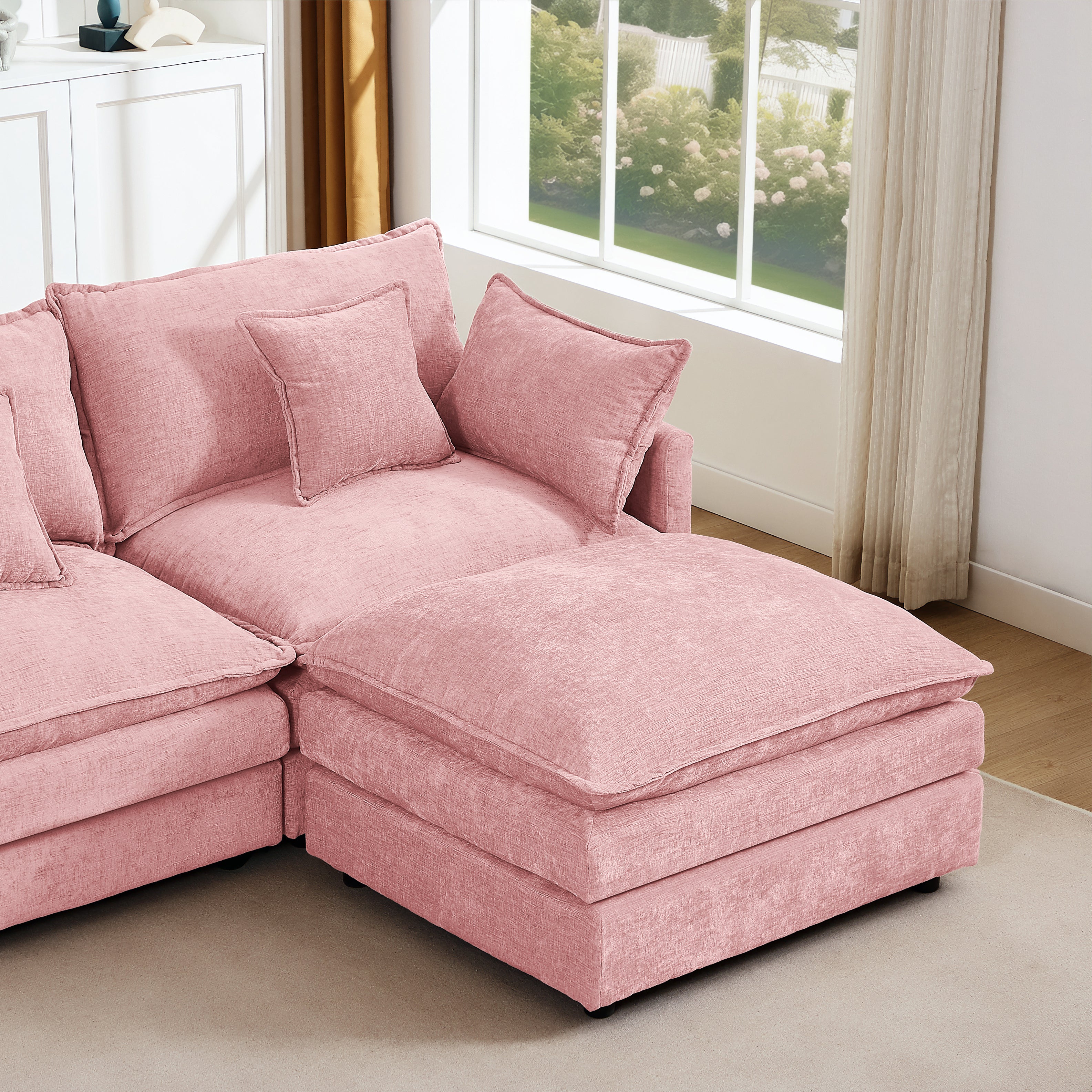 Modular Sectional Sofa, 130.7 Inch U Shaped Couch Set For Living Room, 4-Seater Comfy Cloud Couches With Movable Ottoman, DIY Combination, Chenille