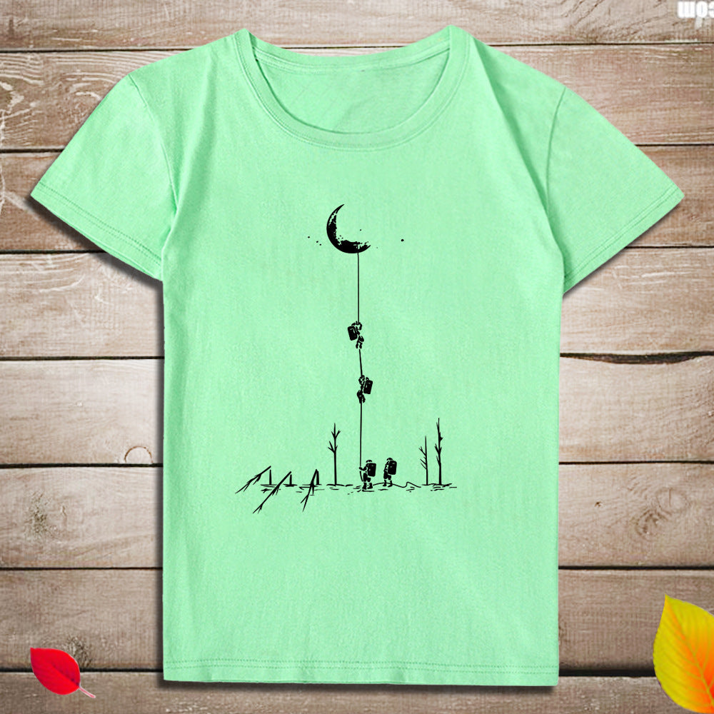 Top print moon wood fun T-shirt