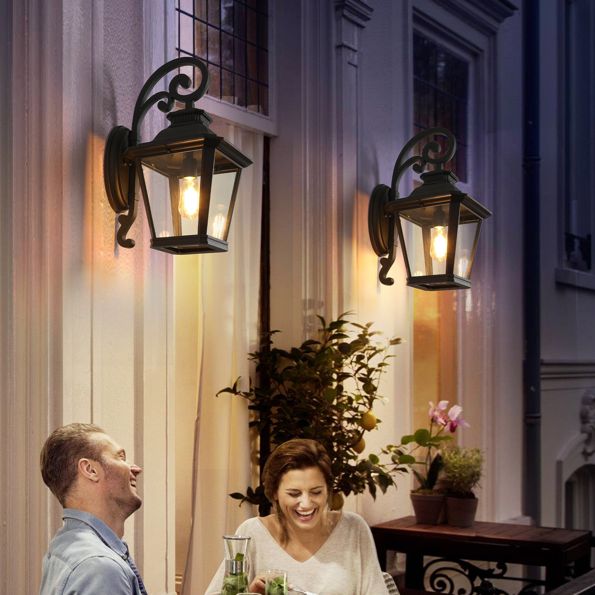 14 Outdoor Wall Lanterns 2-Pack, Black Waterproof Wall Sconce With Clear Glass Panels, Vintage Exterior Light Fixture For Porch, Patio, Garden, And Doorway  Bulb Not Included