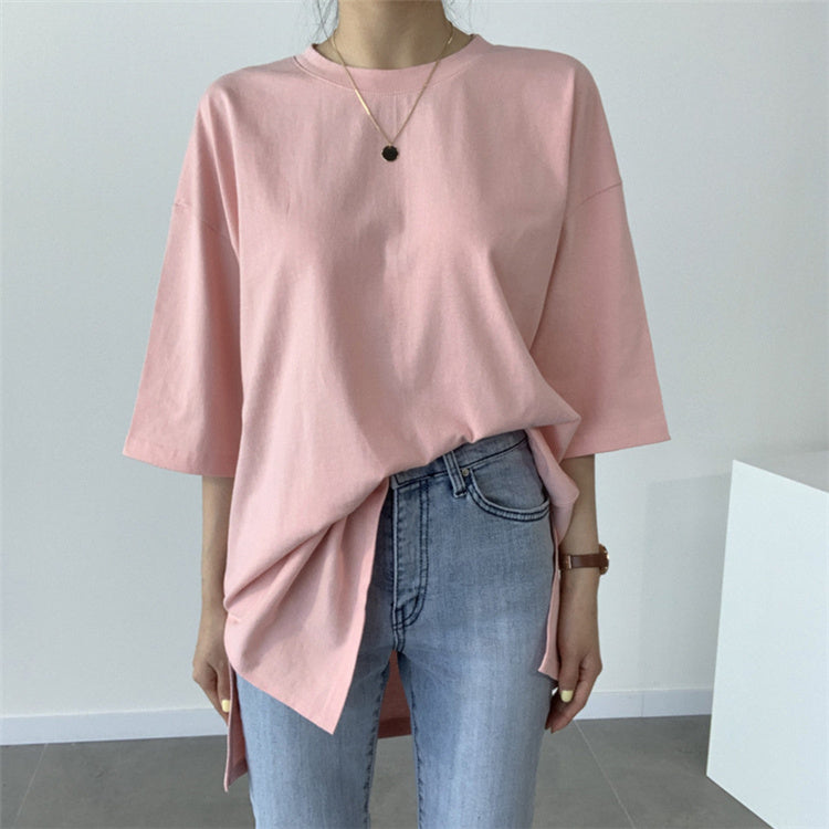 Round Neck Pullover Loose Bottoming Shirt T-shirt Women Pure Cotton