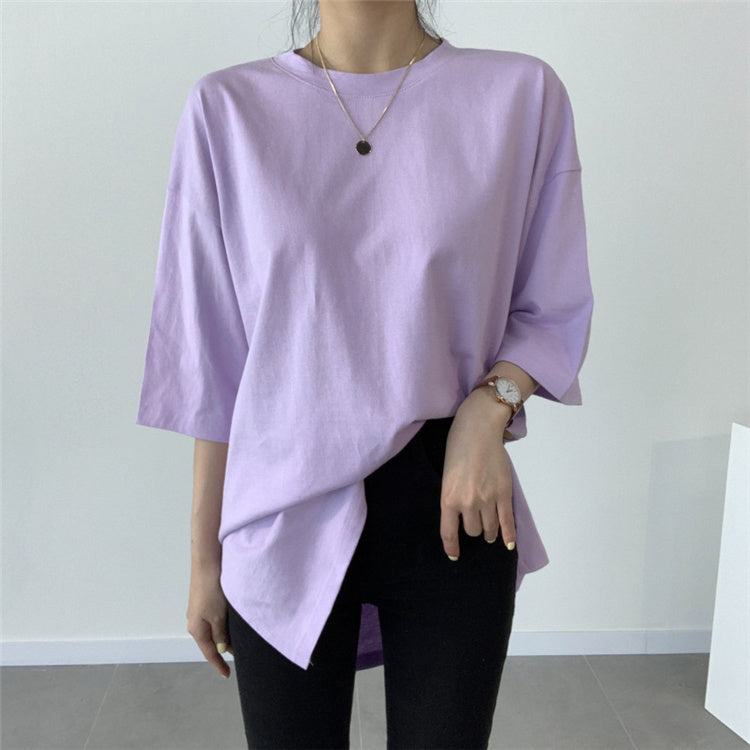 Round Neck Pullover Loose Bottoming Shirt T-shirt Women Pure Cotton