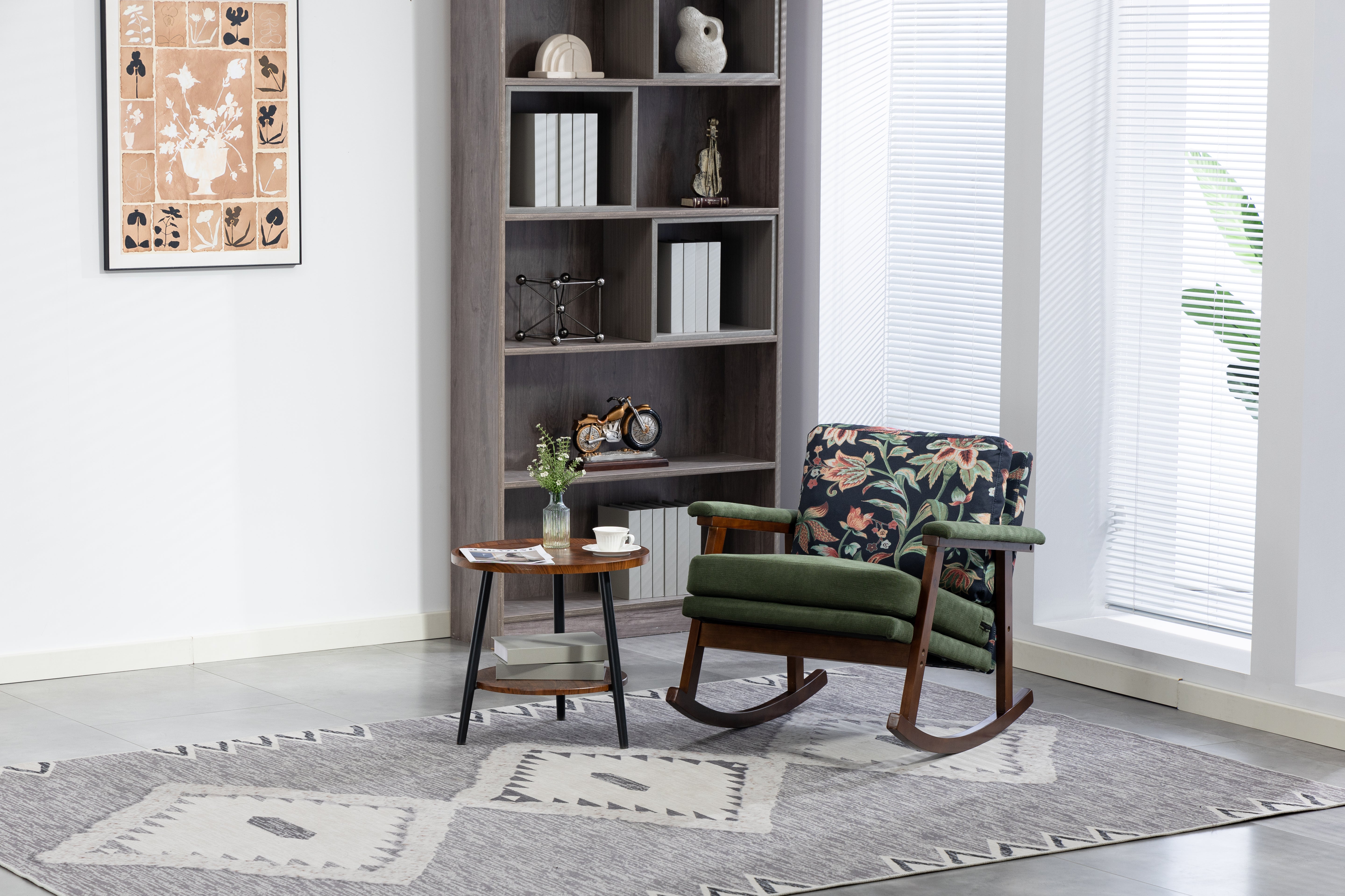 Mid Century Modern Accent Chair ,rocking Chair With Wood Frame, Upholstered Living Room Chairs , Reading Armchair For Bedroom Sunroom