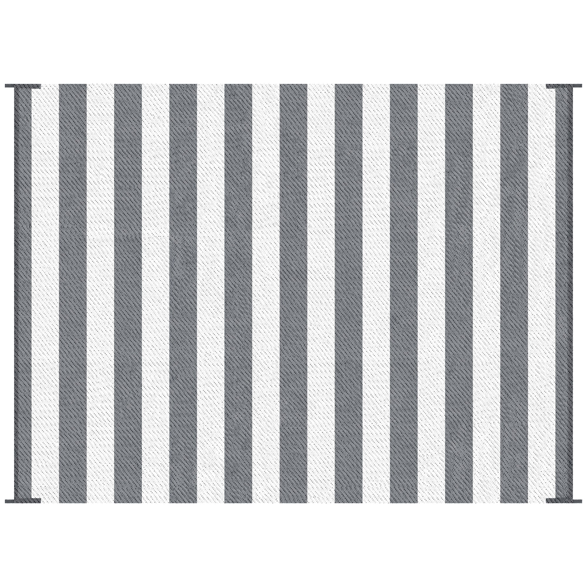 Reversible Outdoor Rug, 9' x 12' Waterproof Plastic Straw Floor Mat, Portable RV Camping Carpet, Large Floor Mat for Backyard, Deck, Picnic, Beach, Gray & White Striped